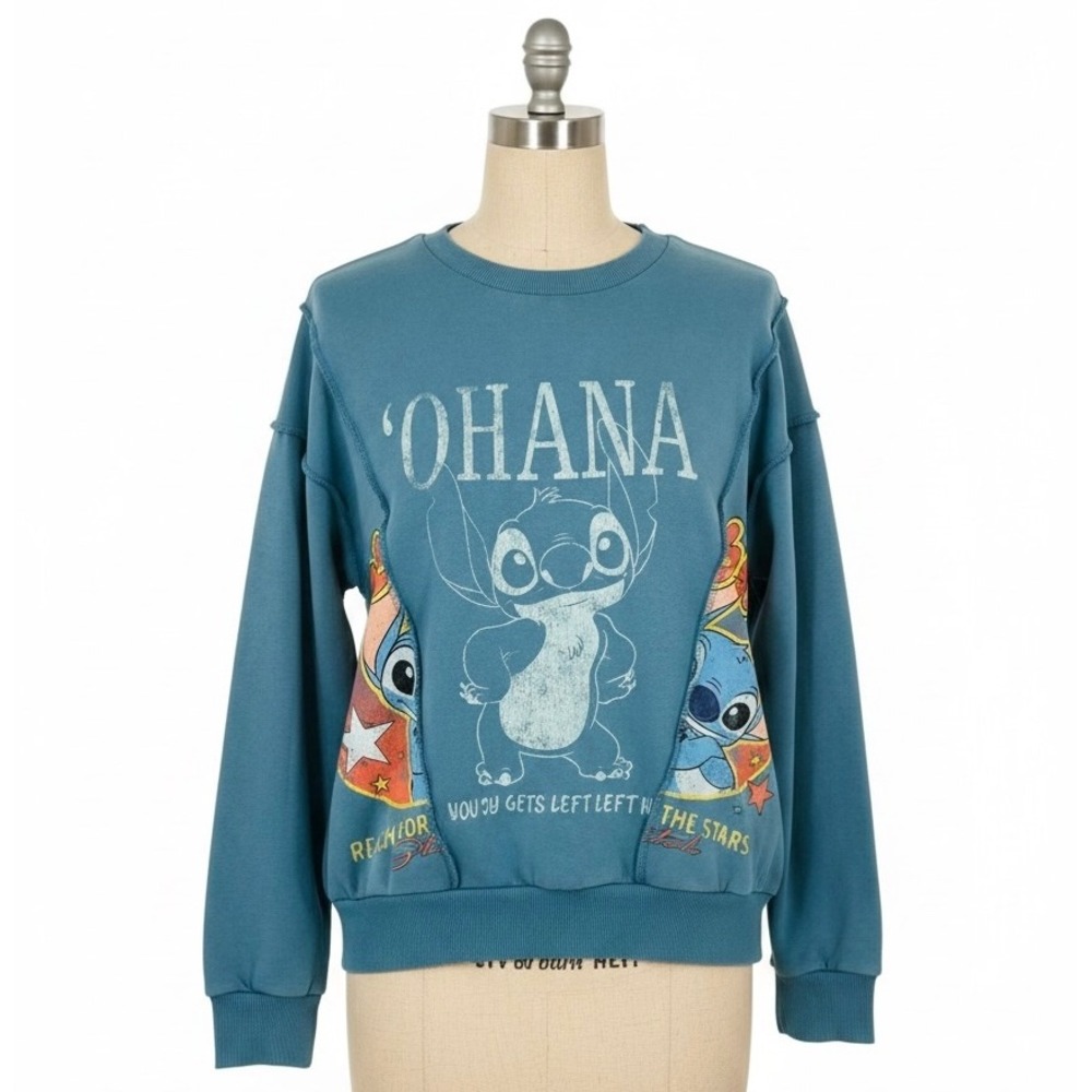 Disney Stitch Ohana Graphic Sweatshirt Blue Small